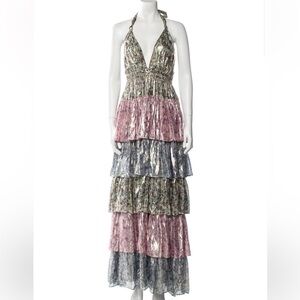 LOVESHACK FANCY Floral Metallic Tiered Maxi Dress